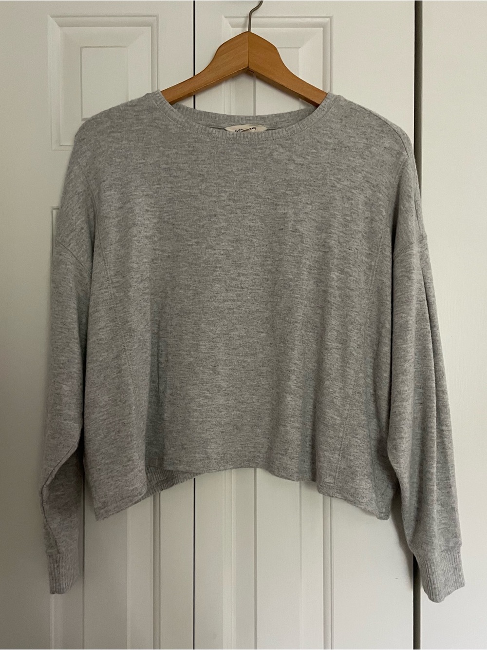 Lucky Brand Light Gray Soft Cropped Long Sleeve Top with Back Detail